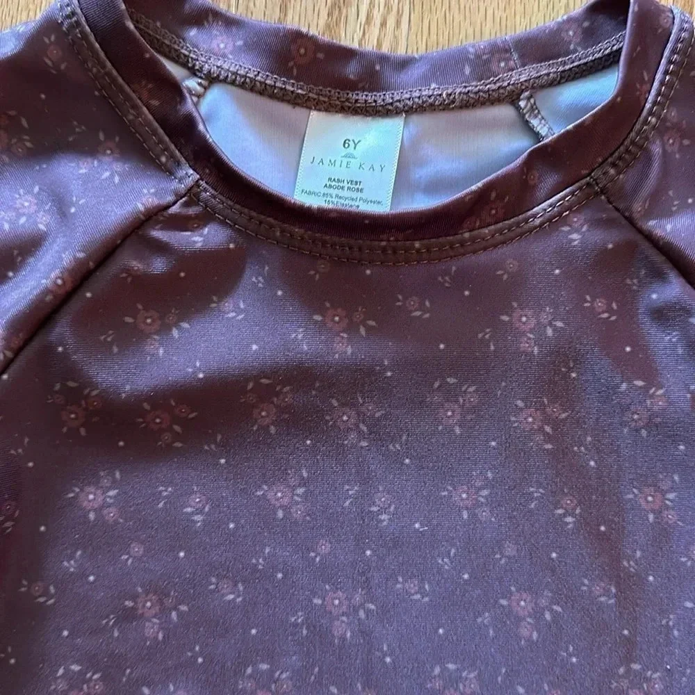 Jamie Kay sz 6 brown floral print rash guard never worn small thread flaw shown